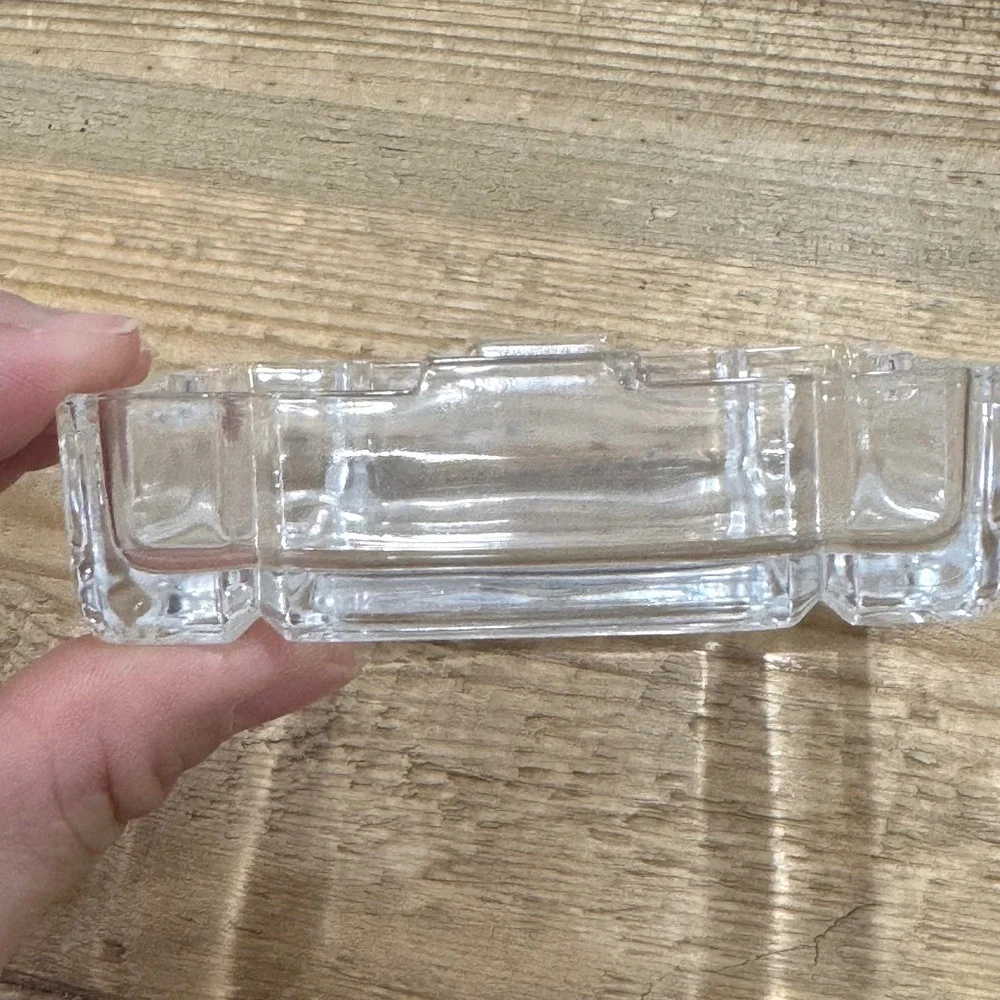 Clear Crystal Square Trinket Box Architectural Jewelry Case 1991 Kusak Engravers